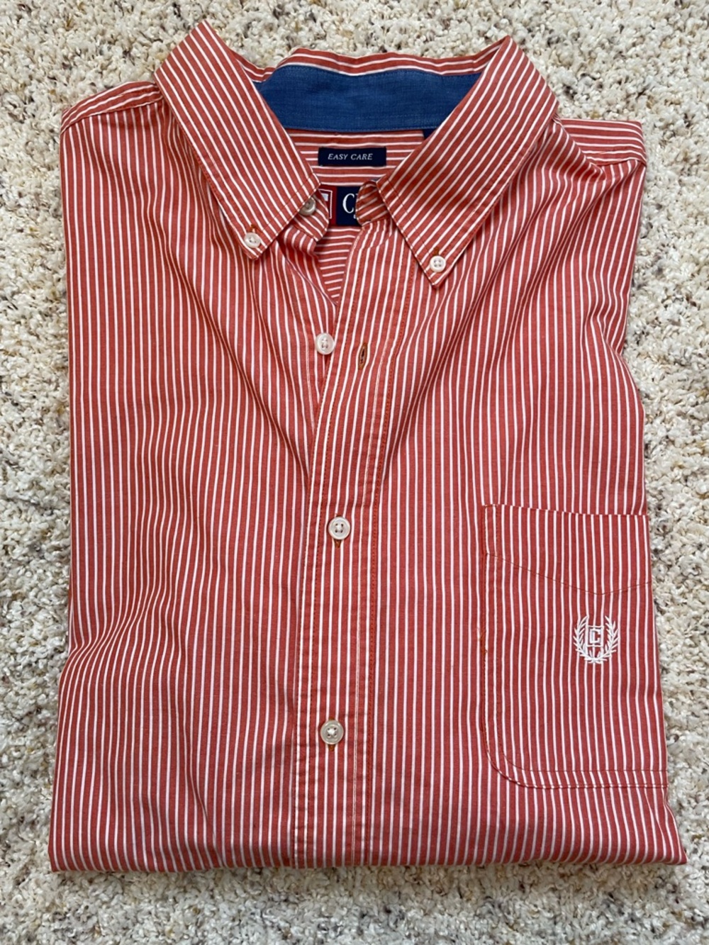 Chaps Easy Care Orange & White Striped Button-Down Shirt XXL